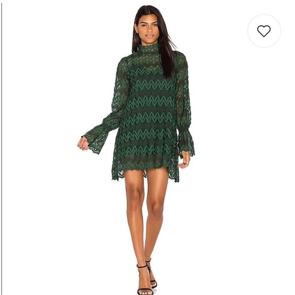 Free People Simone Mock Neck Lace Dress dark green size S - Picture 1 of 8